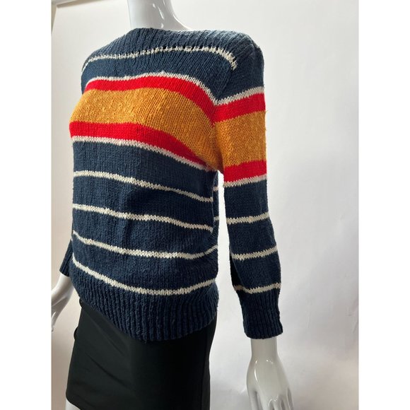 Liz Claiborne Vintage Stripe Sweater  M Blue  Stripe Cotton Blend - Picture 14 of 16